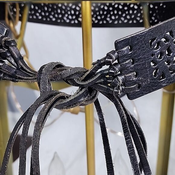 Vtg Leather Corset Style Black Tie Belt Size L Whimsigoth main image 10